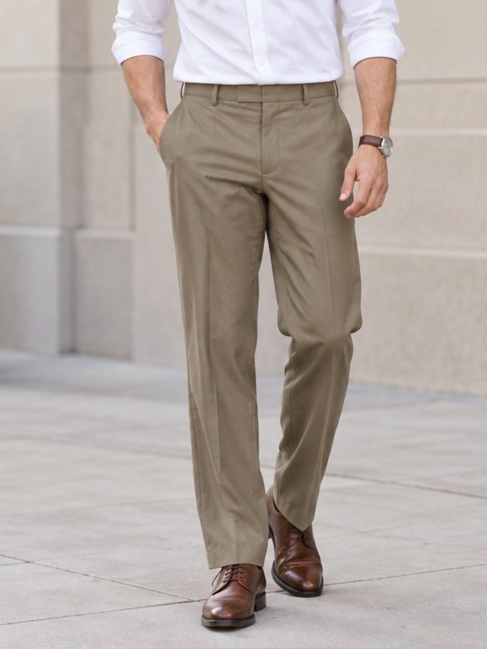 AXIST Men's Beige Flat Front Dress Pants 33x32